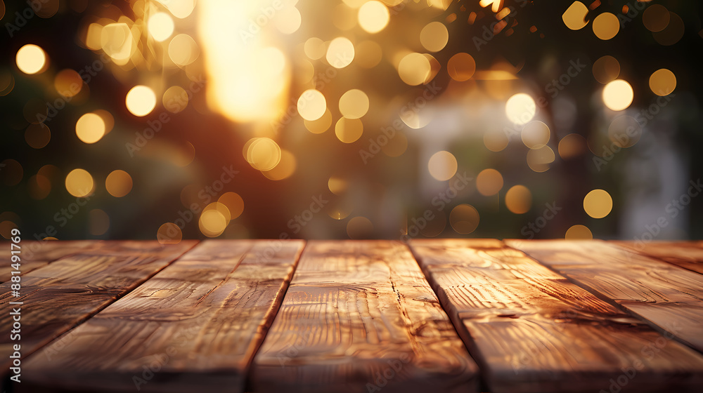 Wooden table with golden lights Wooden table with golden lights