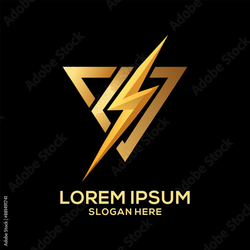 Luxury Golden Electric Logo with abstract letter bolt logo template design vector Brand Electric Logo
