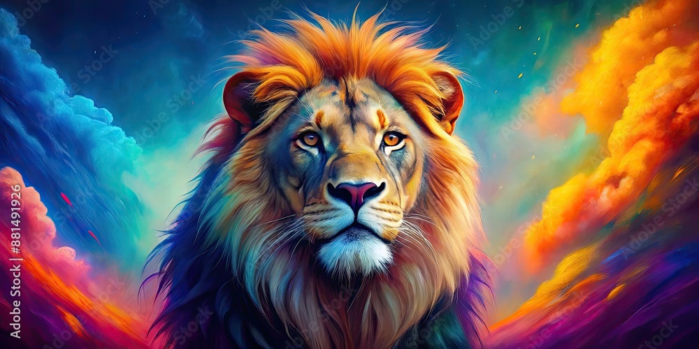 Vibrant and colorful of a majestic lion poster , lion,bright, colorful, vibrant, poster, artwork, wild animal Vibrant and colorful of a majestic lion poster , lion,bright, colorful, vibrant, poster, artwork, wild animal