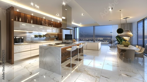 Modern luxury kitchen interior in penthouse apartment