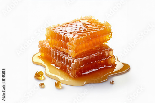Fresh honeycombs filled with fresh honey on white background. File contains clipping path.