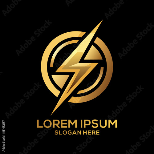 Luxury Golden Electric Logo with abstract letter bolt logo template design vector Brand Electric Logo
