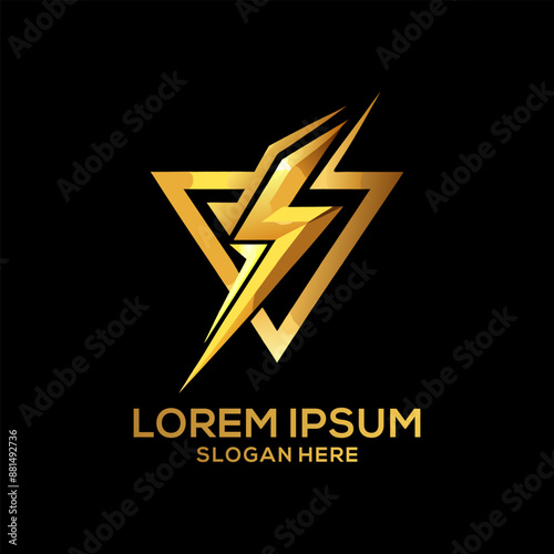 Luxury Golden Electric Logo with abstract letter bolt logo template design vector Brand Electric Logo
