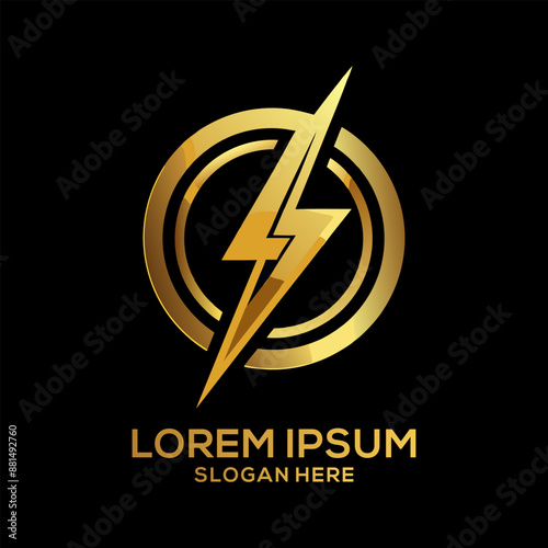 Luxury Golden Electric Logo with abstract letter bolt logo template design vector Brand Electric Logo
