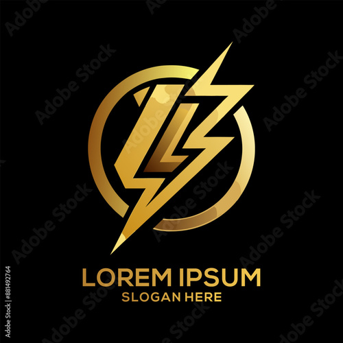 Luxury Golden Electric Logo with abstract letter bolt logo template design vector Brand Electric Logo
