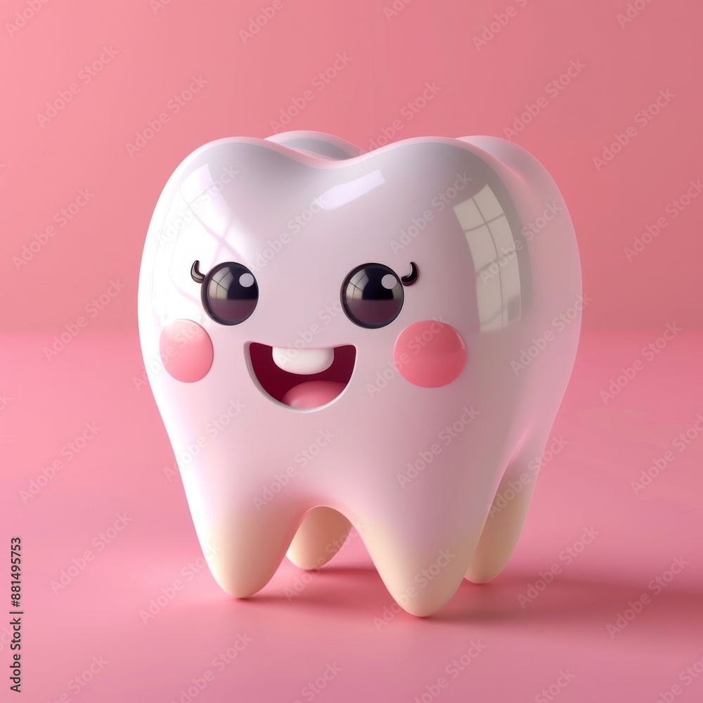 3D Illustration of a Tooth. Smiley and Cute Tooth Symbol 3D Illustration of a Tooth. Smiley and Cute Tooth Symbol