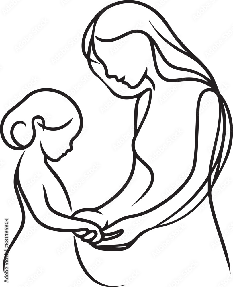 Single continuous line drawing of mothers or grandmothers with her daughter or granddaughter walk holding hands. Happy family parenting concept. Single continuous line drawing of mothers or grandmothers with her daughter or granddaughter walk holding hands. Happy family parenting concept.