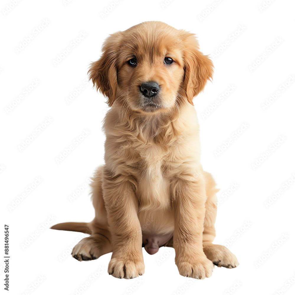 Adorable golden retriever puppy sitting on white background, looking at the camera. Perfect for pet lovers and animal-themed designs. Adorable golden retriever puppy sitting on white background, looking at the camera. Perfect for pet lovers and animal-themed designs.