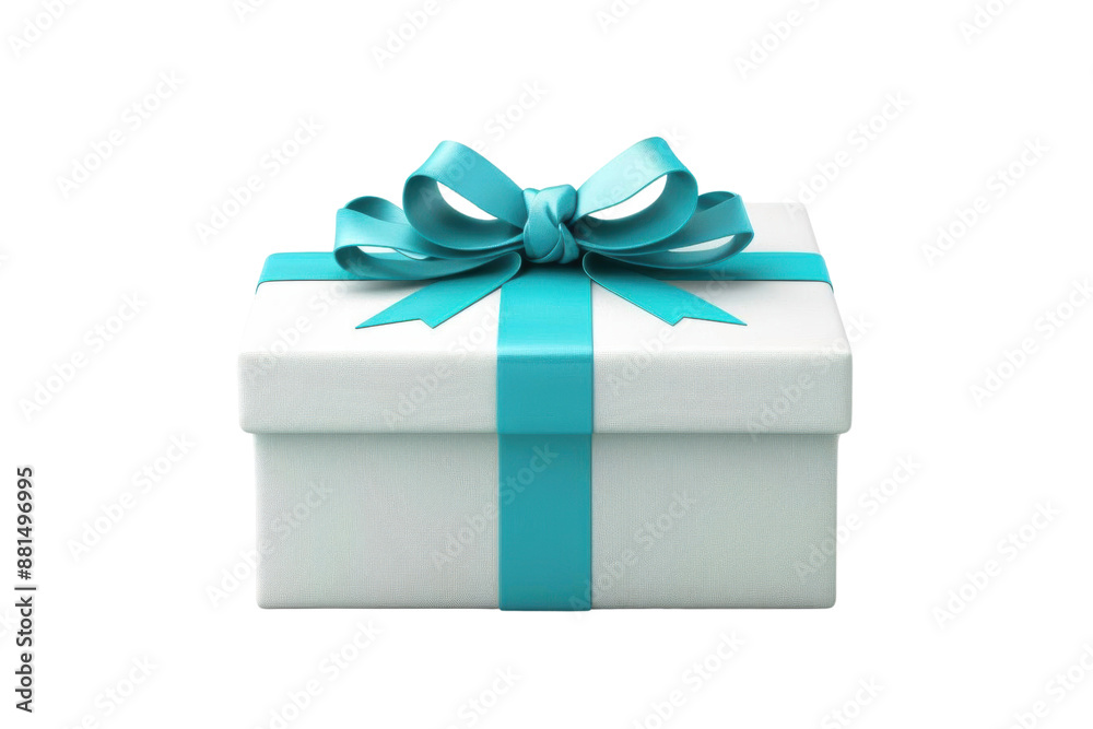 Fototapeta premium A white gift box with a blue ribbon and bow. Perfect for celebrating special occasions.