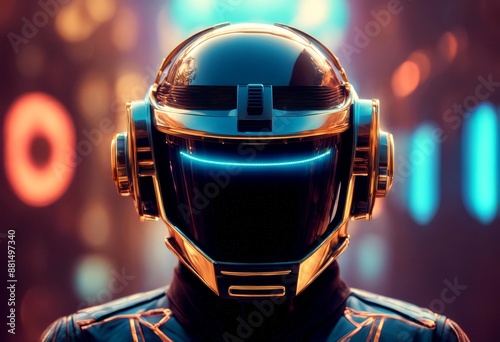reality group augmented cyberspace lmet cyber daft music inspired futuristic punk illustration helmet man character concept technology design
