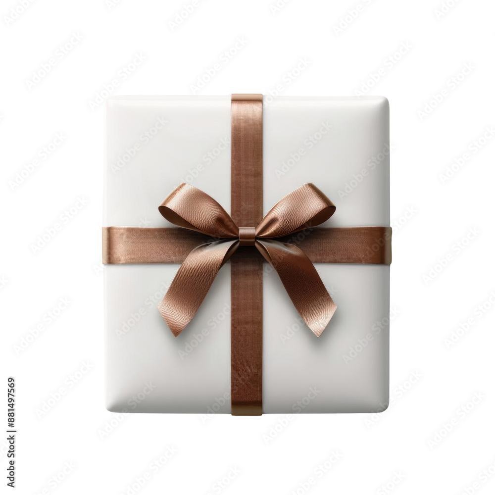 White gift box with a brown ribbon and bow. White gift box with a brown ribbon and bow.