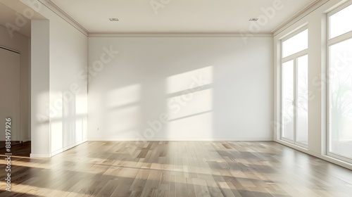 Bright living room interior with white empty wall