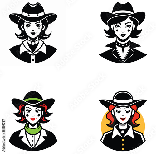 female-cowboy-clown-tattoo-design vector illustration icon. eps