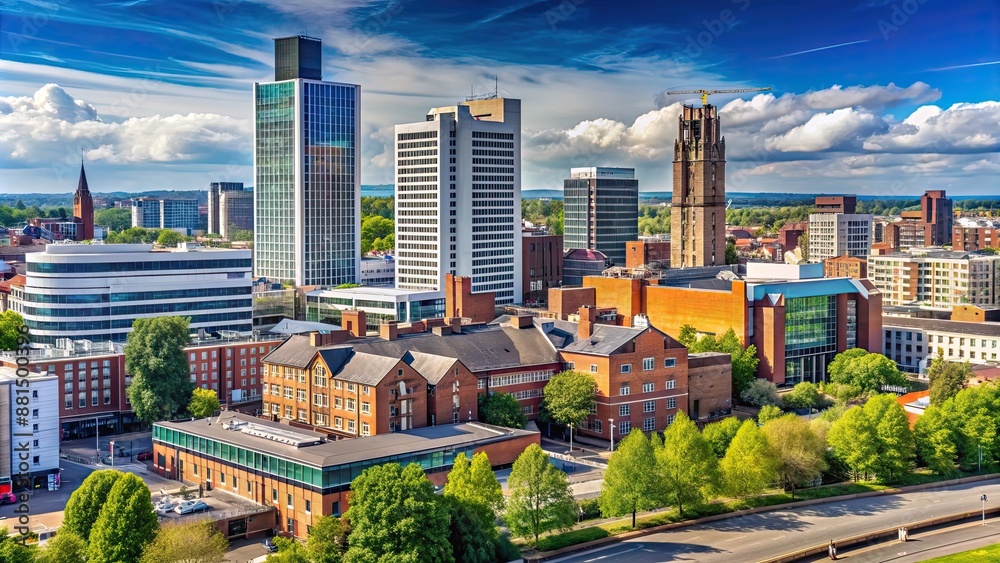 Obraz premium Wolverhampton's modern skyline featuring sleek buildings and architectural design, Wolverhampton, modern
