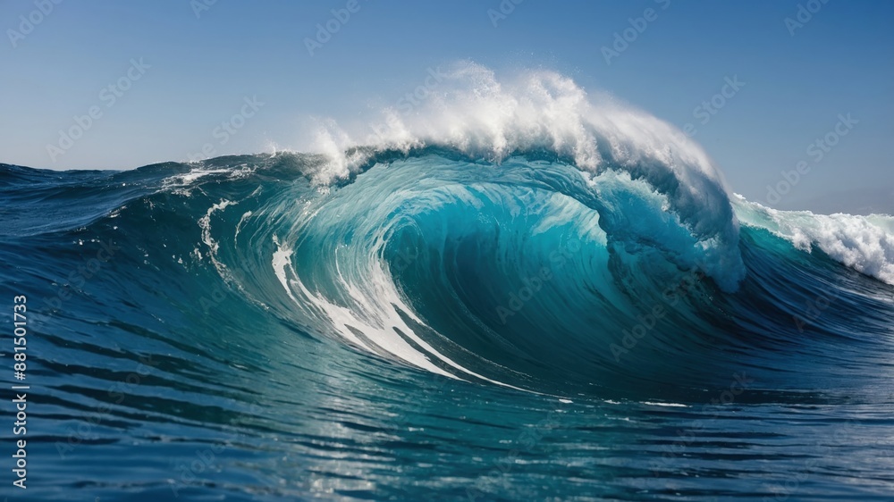 A powerful ocean wave crashes dramatically, showcasing the raw energy and beauty of the sea against a clear blue sky.
A powerful ocean wave crashes dramatically, showcasing the raw energy and beauty of the sea against a clear blue sky.