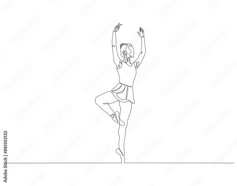 Continuous one line drawing of woman ballet dancer. Single line drawing illustration of ballet dancer. Ballerina concept line art. Editable outline.