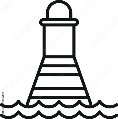 Simple black and white line art icon of a buoy floating on the sea