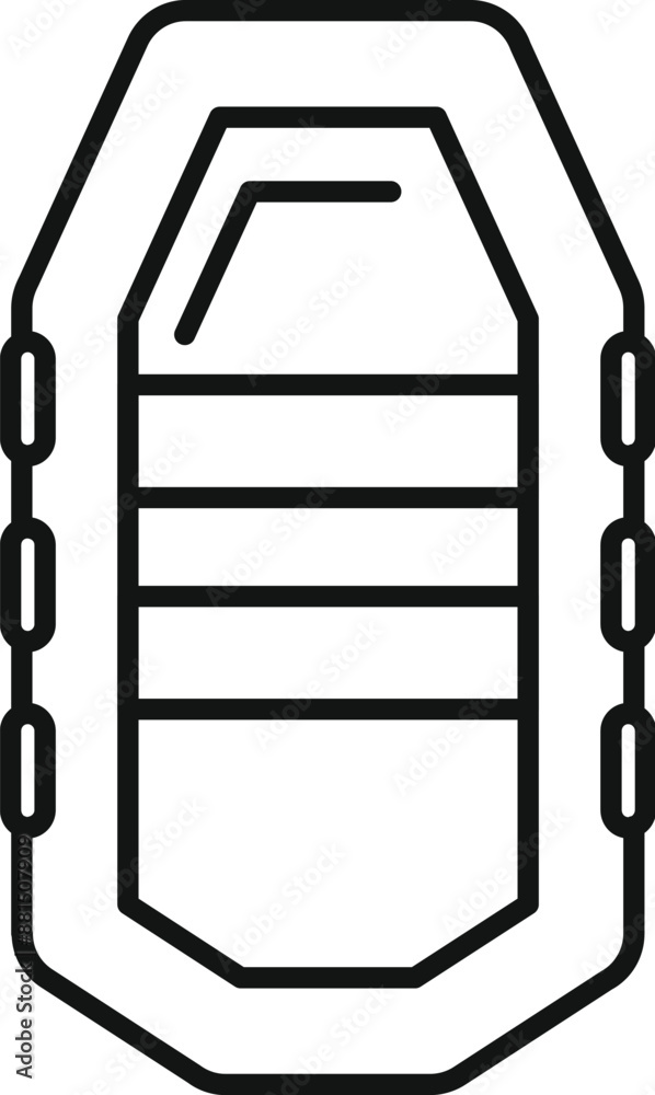 Line drawing of an inflatable boat top view, ideal for fishing or rescue operations Line drawing of an inflatable boat top view, ideal for fishing or rescue operations
