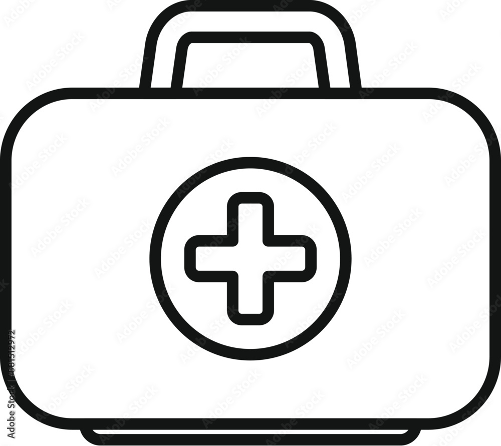 Obraz premium Simple black outline icon of a medical kit, symbolizing healthcare and first aid preparedness