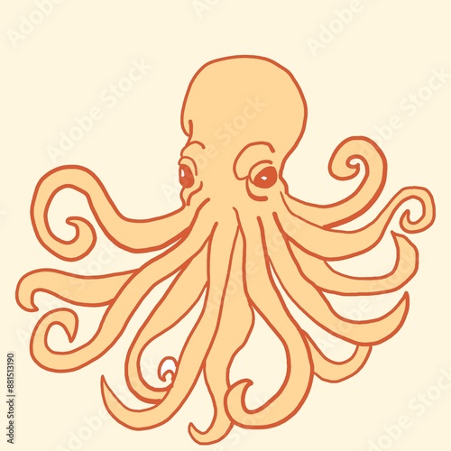 Yellow - orange color octopus, cute, kawaii, sea animals