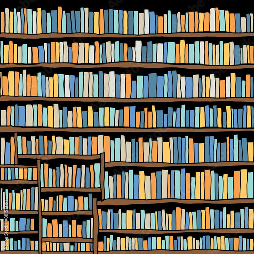 Bookstore with colored books, knowledge, reading