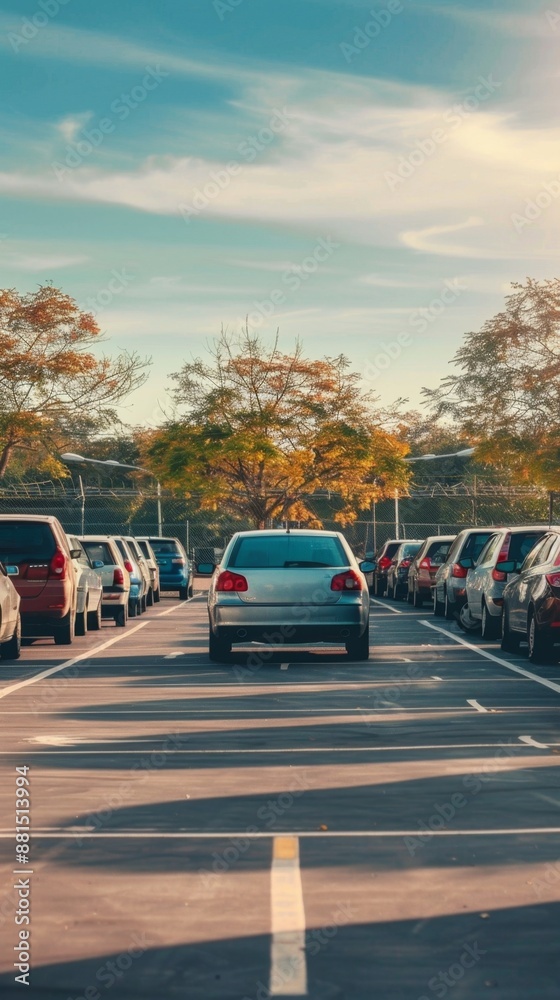 Fototapeta premium Abstract Wallpaper of Cars Parked in an Outdoor Parking Lot, Representing Second-Hand Car Sales and Rental Services, Car Dealership and Agency Concepts, Ideal for Waste Utilization, Car Dealerships, D