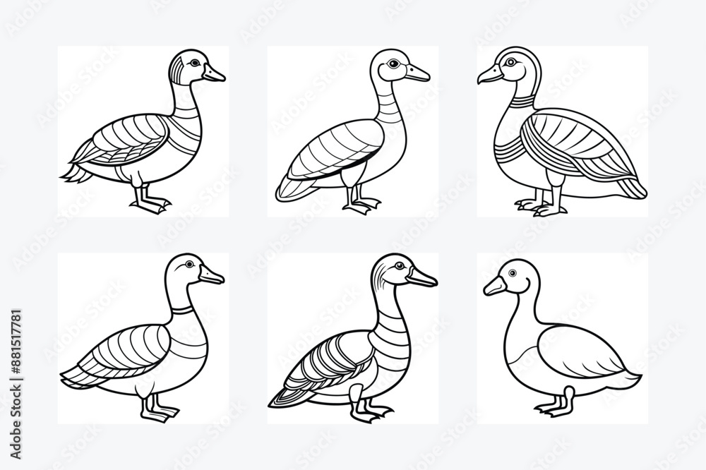 Obraz premium Egyptian Goose sits icon vector, Duck Editable Stroke Vector Line Icon, Goose Editable Stroke Vector Line Icon, 