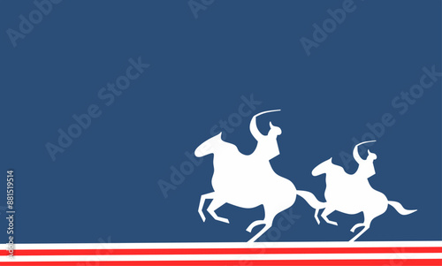 United States cavalry soldier silhouette with amreca flag. blank screen for presentation, suitable for web design vector illustration