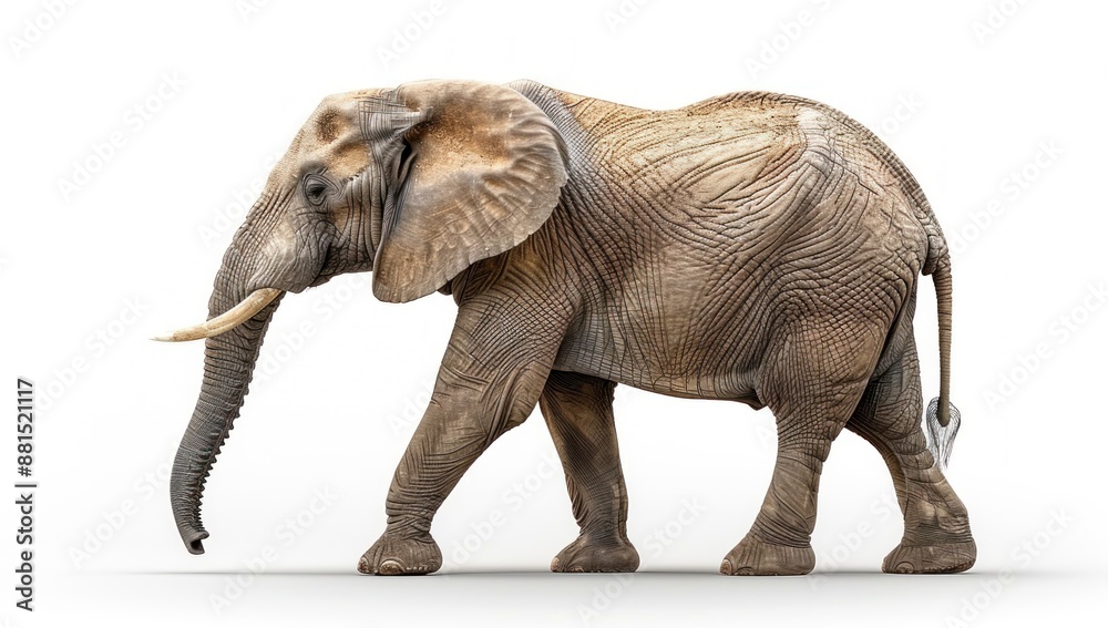 Fototapeta premium African Elephant Walking on White Background