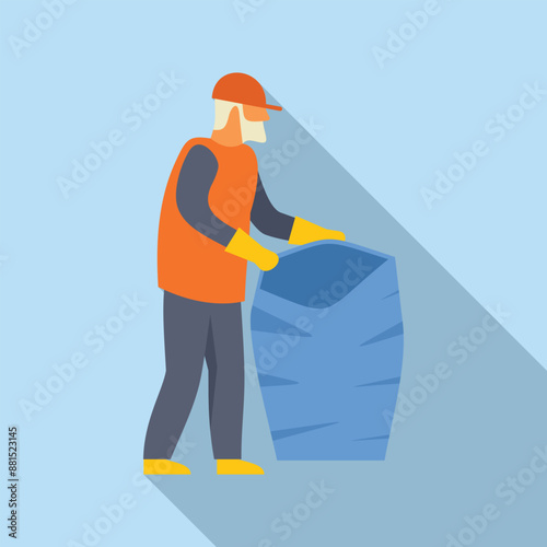 Garbage man is throwing a trash bag in the trash can