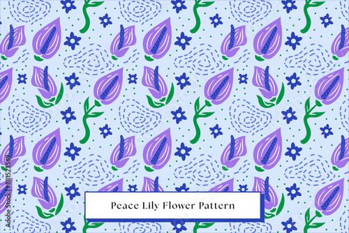 purple peace lily flower floral pattern seamless. seamless small flower pattern in flat design style. hand drawn flower texture pattern illustration for paper, cover, fabric and packaging
