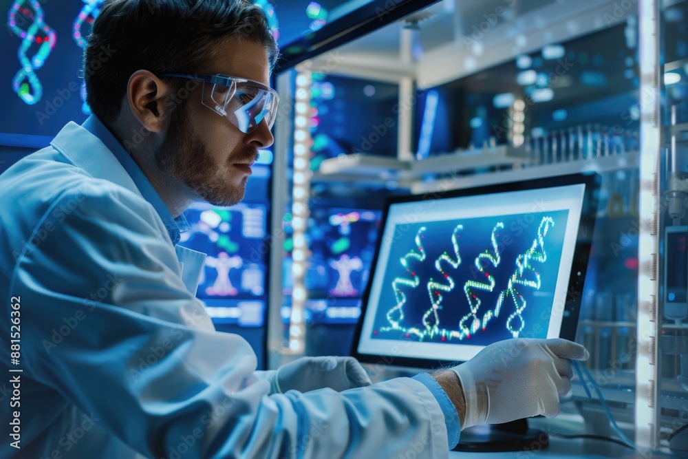 Laboratory scene with a scientist conducting DNA research using advanced equipment Laboratory scene with a scientist conducting DNA research using advanced equipment