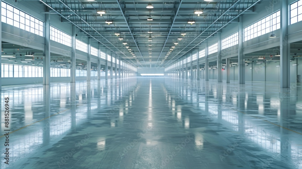 An empty warehouse with pristine, shiny floors and clear, bright light streaming in. The clean and spacious area is designed for smart operations. An empty warehouse with pristine, shiny floors and clear, bright light streaming in. The clean and spacious area is designed for smart operations.