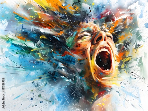 Explosive Emotional Outburst:A Vibrant Digital Art Masterpiece of Uncontrolled Fury and Madness photo