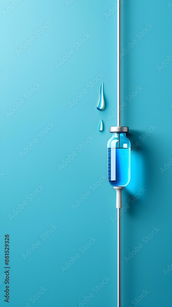 Minimalist Medical IV Stand with Dripping Infusion in Blue Background