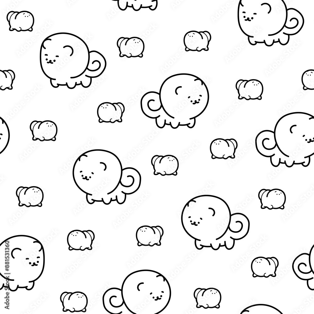 Cute kawaii pomeranian dog. Seamless pattern. Coloring Page. Cartoon character. Vector drawing. Design ornaments. Cute kawaii pomeranian dog. Seamless pattern. Coloring Page. Cartoon character. Vector drawing. Design ornaments.