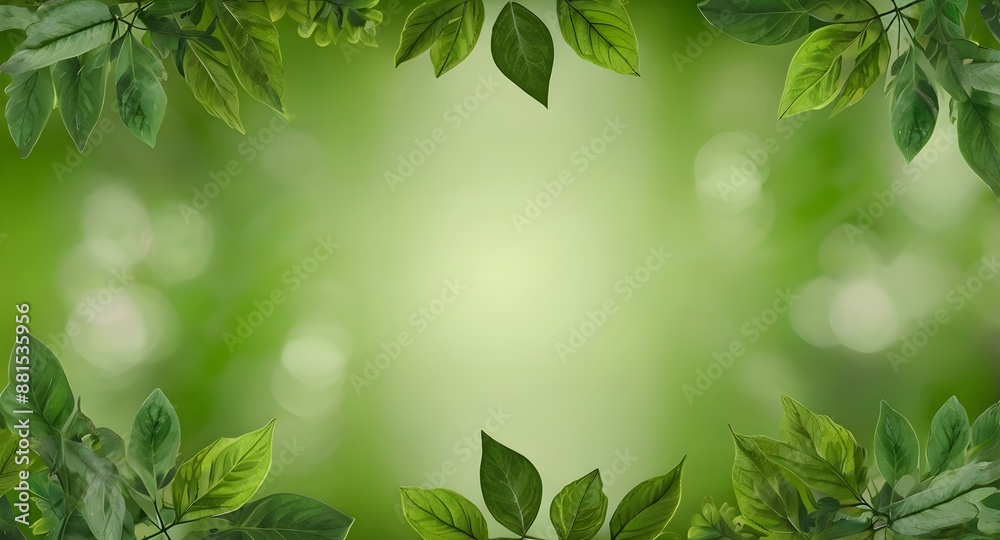 Obraz premium green leaves frame with blur bokeh background with copy space.