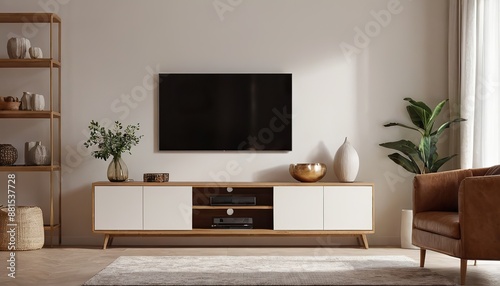 white wall background Modern living room decor with a tv cabinet 184