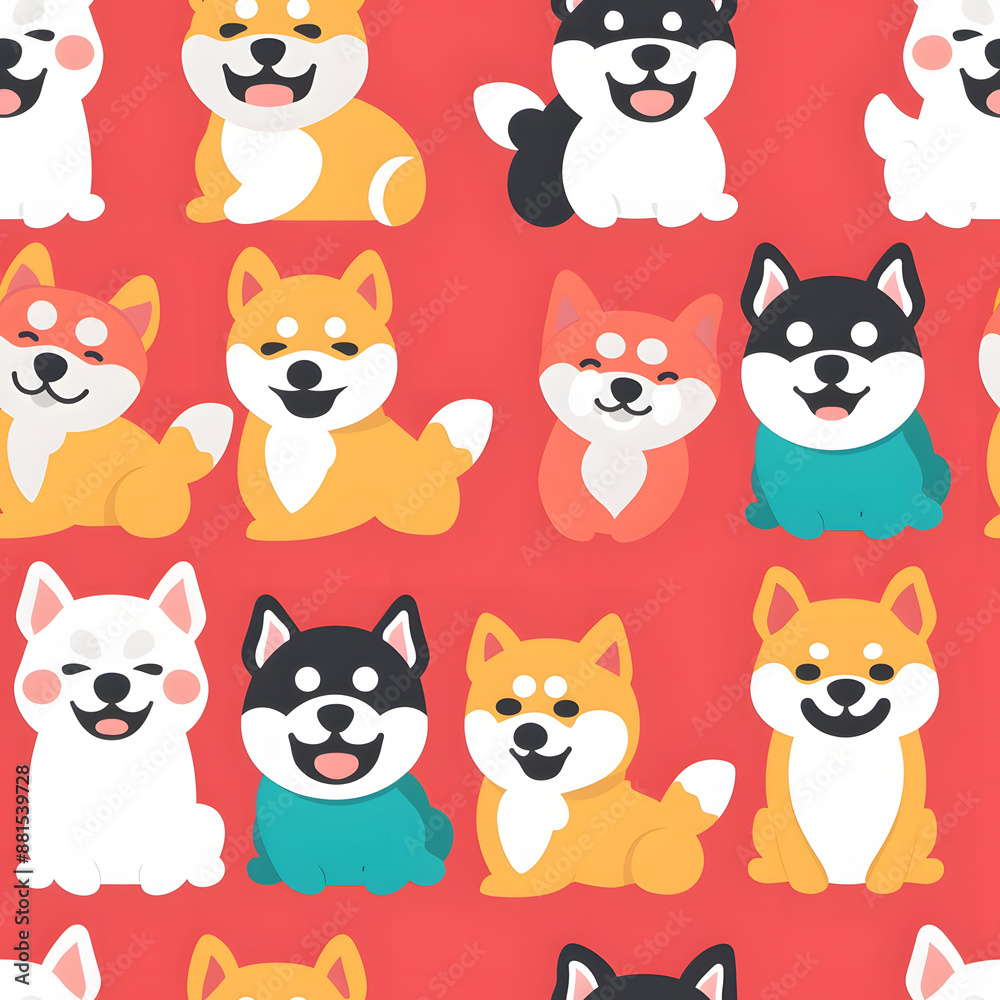 柴犬のシームレスタイルのかわいいイラスト背景 柴犬のシームレスタイルのかわいいイラスト背景