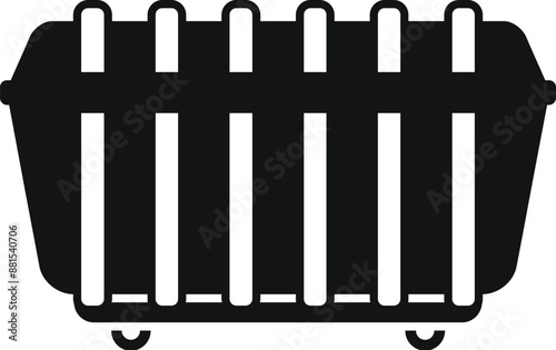 Simple icon of a large metal trash container being moved for emptying on collection day