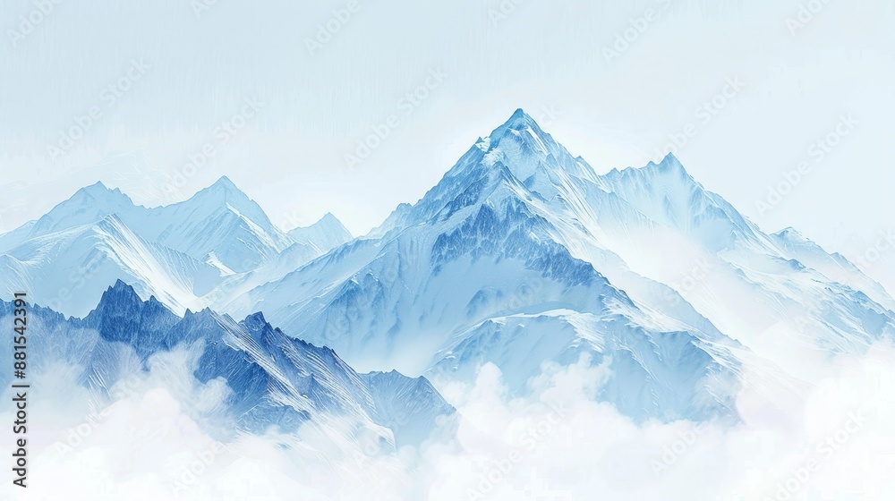 Obraz premium Snowy Mountain Peaks Above the Clouds - Digital Painting