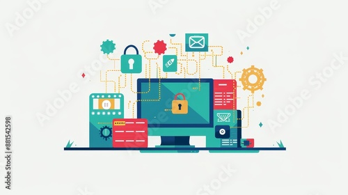 Wallpaper Mural Cyber Security Illustration - Illustration of digital security and data protection with network connections and devices. - Illustration of digital security and data protection with network connections Torontodigital.ca