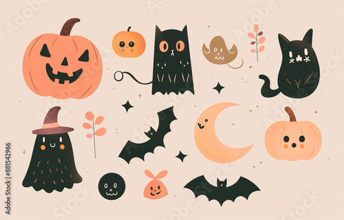 Halloween clipart,Halloween Elements, a collection of Halloween symbols including ghosts, bats, pumpkins