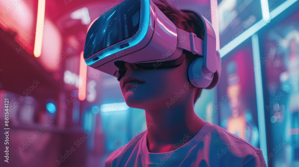 kid with virtual reality VR, Metaverse digital
