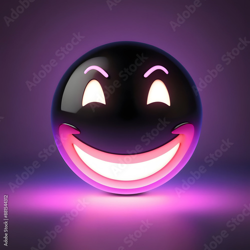 3D Neon Smiley Emoji with Pink Glowing Light, Digital Art, Concept of Happiness, Social Media, and Internet Culture. photo