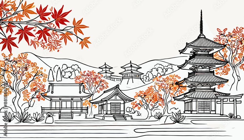 Concept of Kyoto in Autumn. Vector illustration. Concept of Kyoto in Autumn. Vector illustration.