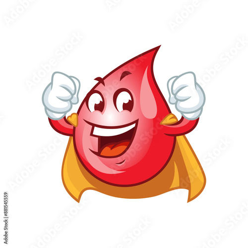 hero red blood drop mascot character.