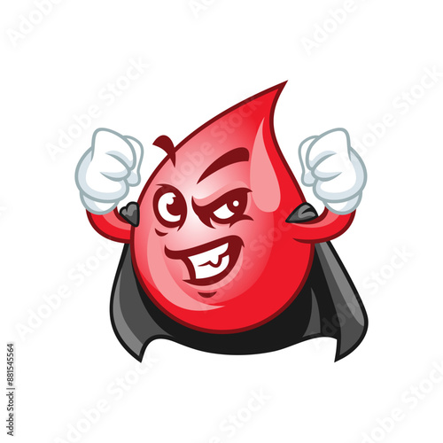 angry hero red blood drop mascot character.