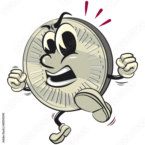 character of a coin money cartoon vector isolated clip art mascot illustration enthusiastically jumping and kicking, work of hand drawn