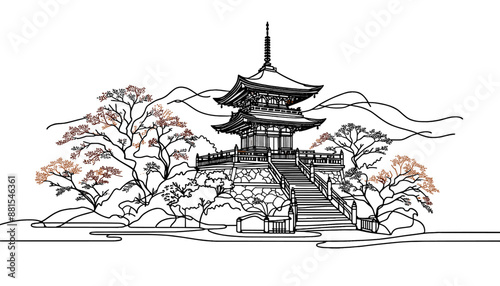 Concept of Kyoto in Autumn. Vector illustration.